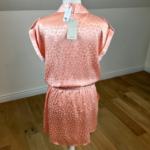 Joie Daran Shirt Mini Dress Island Sunset Pink Leopard Satin Size Small - Picture 10 of 11